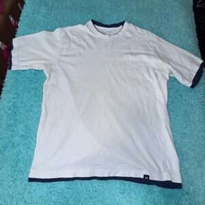 Anchor Blue Mens White T Shirt Blue Trim Crew Neck Short‎ Sleeve Top